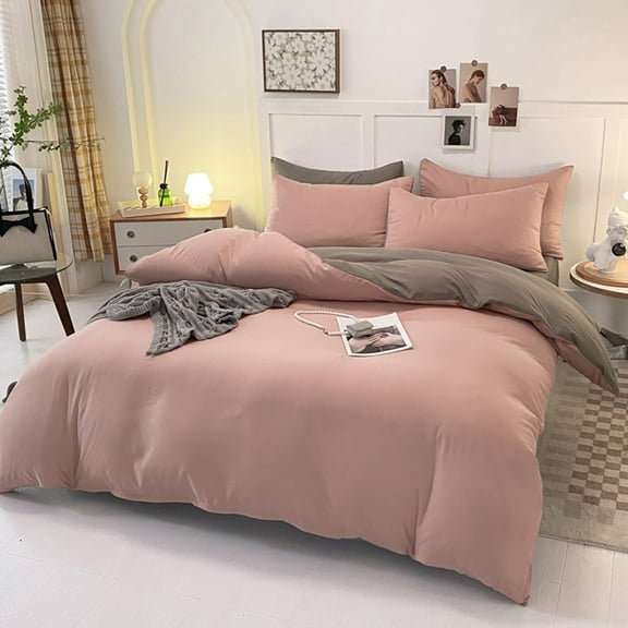 Yokan Soft Cotton Bedding Set for Dorm Room, Comfortable All-Season Quilt Bedding Set, Stylish Gray, Orange, Blue, Pink, 4-Piece Bedding Set for College Students, Easy Care