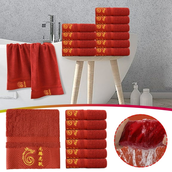 Yokan Soft Velvet Cotton Towel, Red Embroidered Face Towel, Comfortable & Skin-Friendly, Multi-Use as Quilt Cover, Bed Blanket, Ideal for Dorms, Offices & Bedrooms, Soft & Cozy