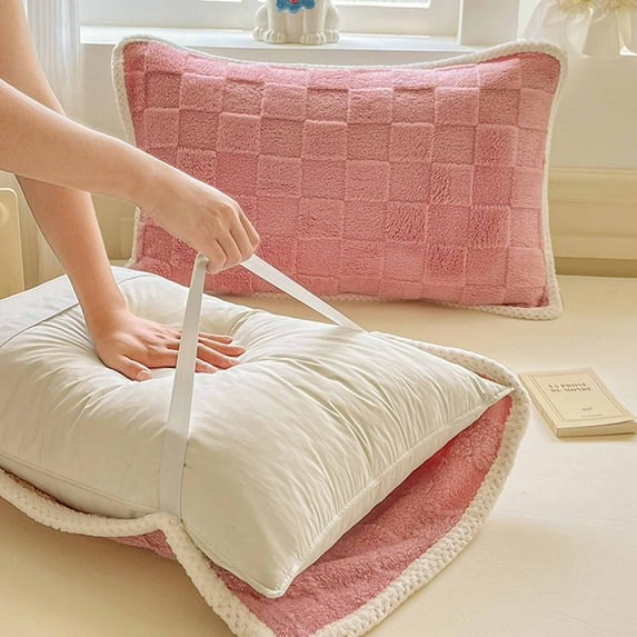 Yokan Thickened Pillowtowel Pillow Isolation Cover, Soft Warm Pillowcase with Stretch Bandage, Polyester Pillow Protector for Bed, Comfortable Pillowcase for Winter, Cozy Pillow Cover for Relaxation