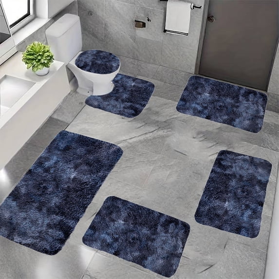 Yokan Tie-Dye Bathroom Toilet Mat Set, 6-Piece Plush Velvet Bath Rug, Non-Slip, Absorbent & Quick-Dry, Soft, Machine Washable, Luxury Bathroom Mat for Home & Shower