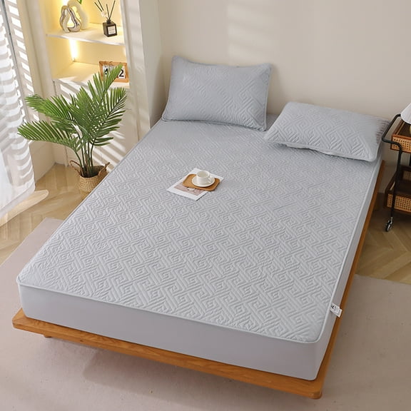 Yokan Waterproof Mattress Protector, Liquid-Proof Cotton Spandex Bedspread, Winter & Fall Bedding, White/Yellow/Gray/Blue, Breathable, Comfortable & Easy Maintenance for Mattress Care