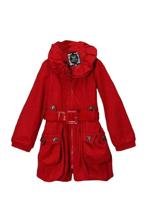 Big Girls Buckled Bubble Red Coat (XL 16)