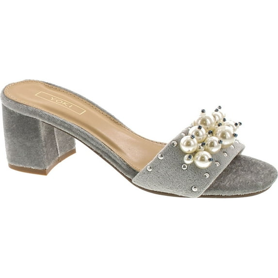 Yoki Delano-18 Womens Pearl Slide Slip On Block Heel Mule Sandal