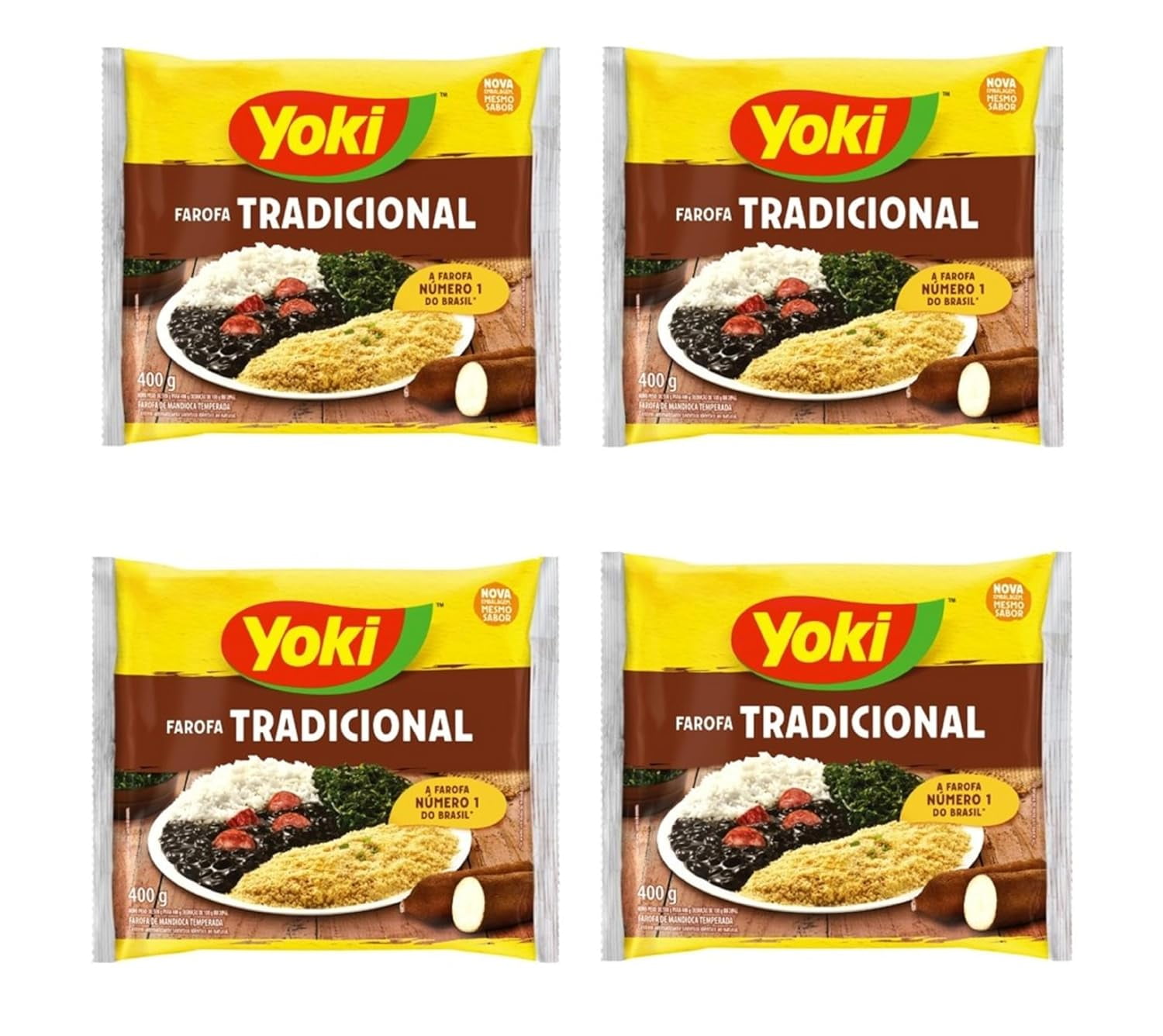 Yoki Seasoned Cassava Flour 17.6oz | Farofa de Mandioca Pronta 500g (Pack of 04)