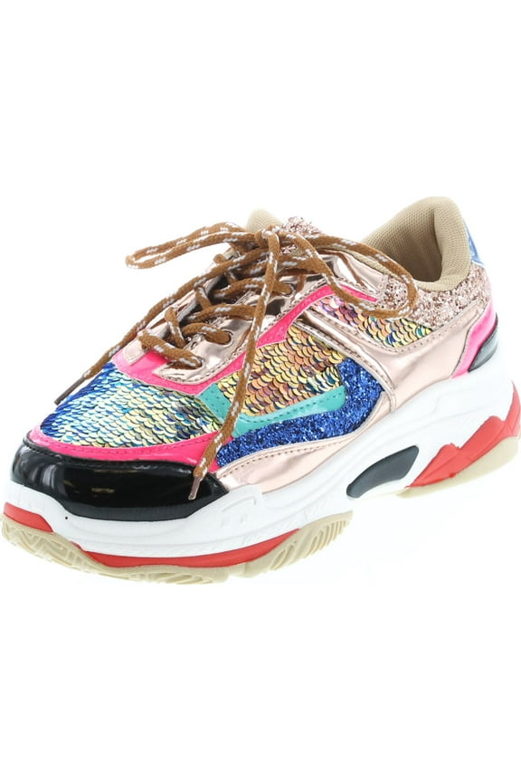 Tubuler-04 Women's Chunky Trainer Sequin Lace Up Fashion Sneaker