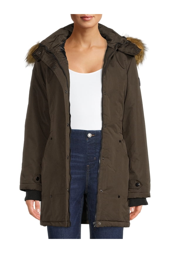 Women's Hooded Coat With Faux Fur Hood