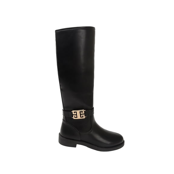 Yoki Women’s Knee-High Riding Boots with Gold Buckle and Side Zip