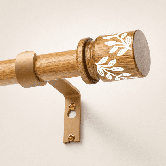 Yokila 1" Heavy Duty Curtain Rods for Windows 18-60 Inch Adjustable, Farmhouse Single Brown Rod with Decorative Floral Leaf Finials for Living Room Bedroom