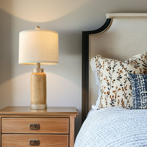 Yokila 20.25" Farmhouse Table Lamp Brown-Silver Resin for Bedroom Living room，Nightstand Lamp