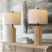 Yokila 22.5" Farmhouse Rattan Table Lamps Set of 2 Retro Bedside Lamp for Living Room Bedroom Bedside Nightstand