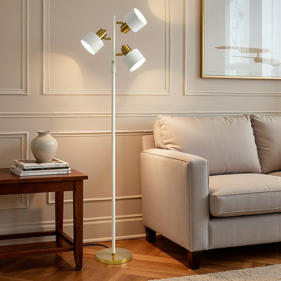 Yokila 66.25" 3 Light Modern Off-White Metal Floor Lamp for Living Room Bedroom Tall Standing Lamp with Rotary Switch for Office(Bulbs Not Included)