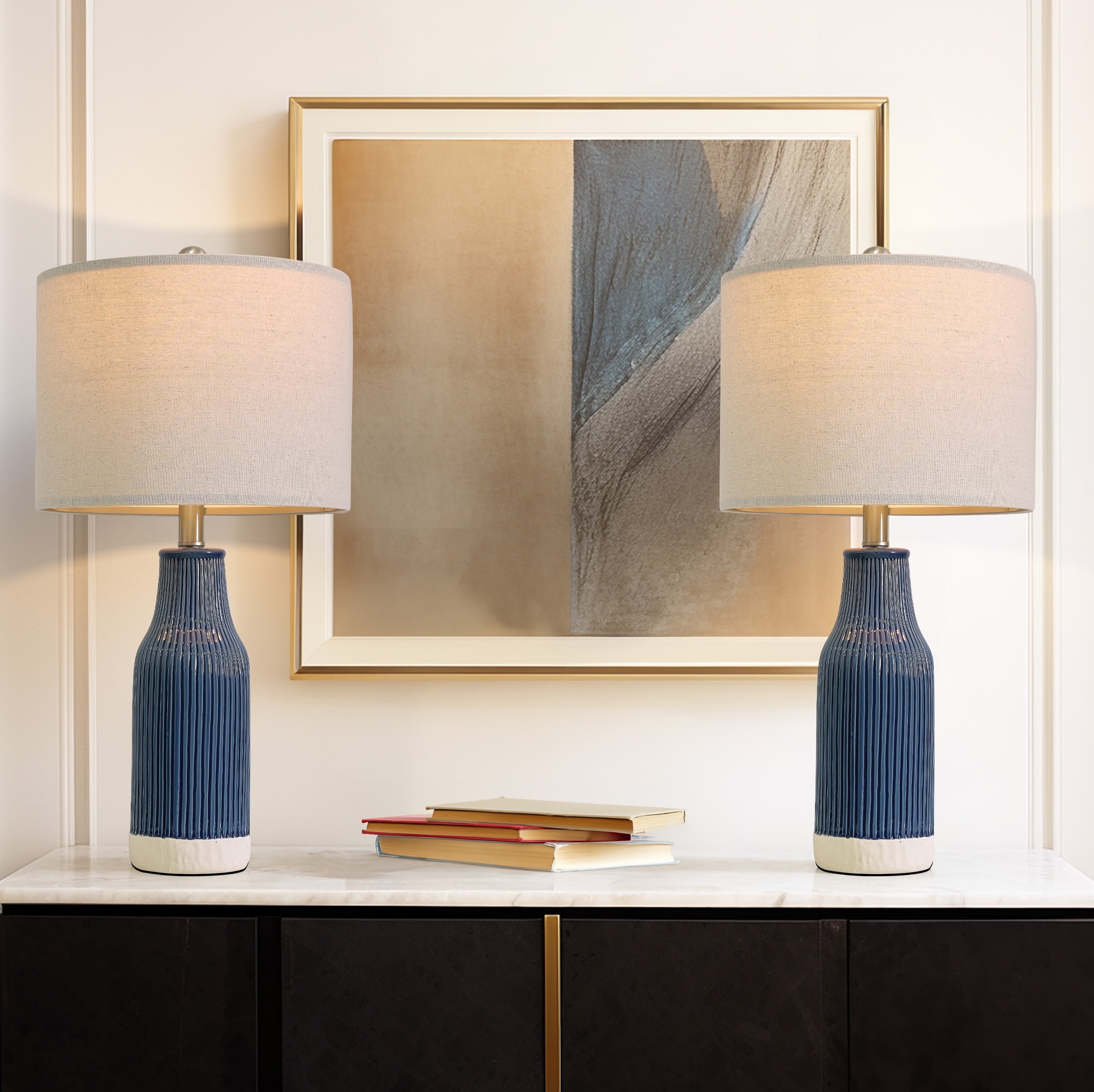 Yokila Blue Ceramic Table Lamps Set of 2 for Living Room Bedroom 23.75 ...