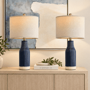 Yokila Blue Ceramic Table Lamps Set of 2 for Living Room Bedroom 23.75" Modern Bedside Nightstand Lamps
