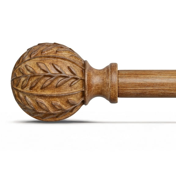 Yokila Farmhouse Brown Curtain Rods for Windows 18 to 60 Inches Adjustable Length Heavy Duty 1" Diameter Single Window Curtain Rod with Decorative Finials for Bedroom Living Room Kitchen