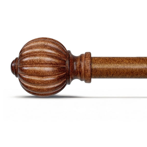 Yokila Farmhouse Brown Curtain Rods for Windows 36 to 120 Inches Adjustable Length Heavy Duty 1" Diameter Single Window Curtain Rod with Decorative Finials for Bedroom Living Room Outdoor Kitchen