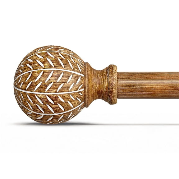 Yokila Farmhouse Brown Curtain Rods for Windows 36 to 88 Inches Adjustable Length Heavy Duty 1" Diameter Single Window Curtain Rod with Decorative Finials for Living Room Bedroom Kitchen Outdoor