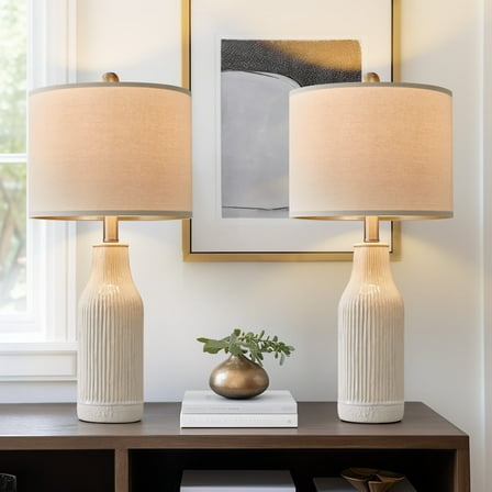 Yokila White Ceramic Table Lamps Set of 2 for Living Room Bedroom 23.25" Modern Bedside Nightstand Lamps