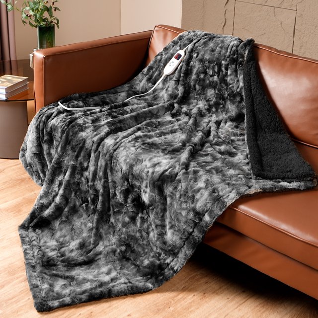 "Yokimisu Electric Faux Fur & Sherpa Blanket Throw, 50"" x 60"", Fast