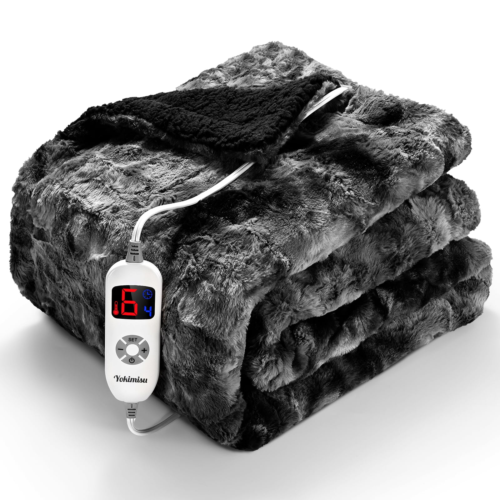 Yokimisu Electric Blanket Throw 50" x 60" Heated Blanket Faux Fur and Sherpa Fast Heating 4 Hour