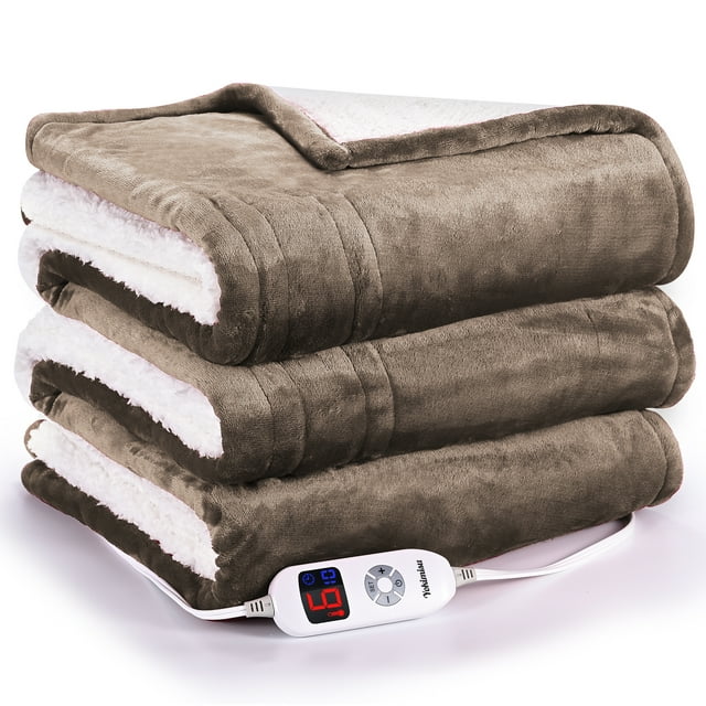 Yokimisu Electric Heated Blanket 62" x 84" Flannel and Sherpa Twin Size Electric Blanket Fast