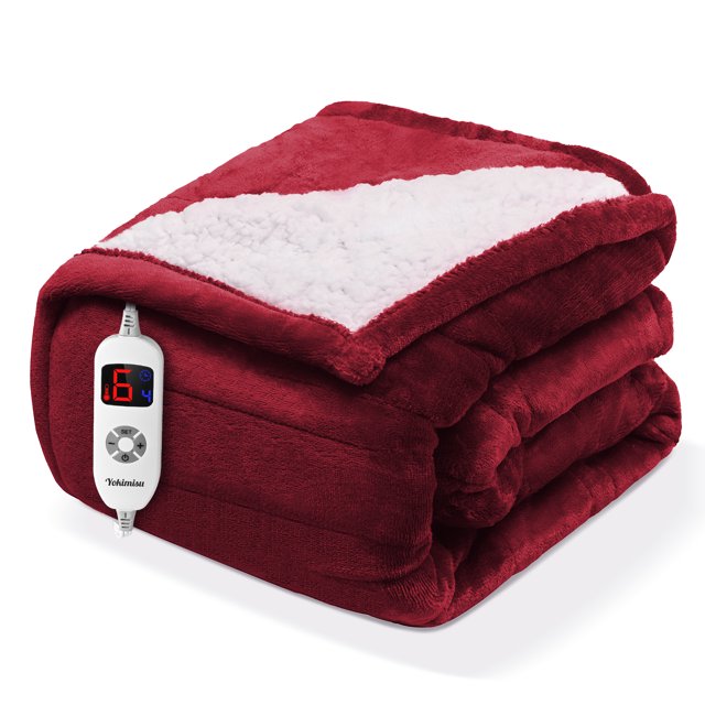 Yokimisu Electric Heated Blanket Throw Blanket 50" x 60" Flannel and Sherpa Electric Blanket