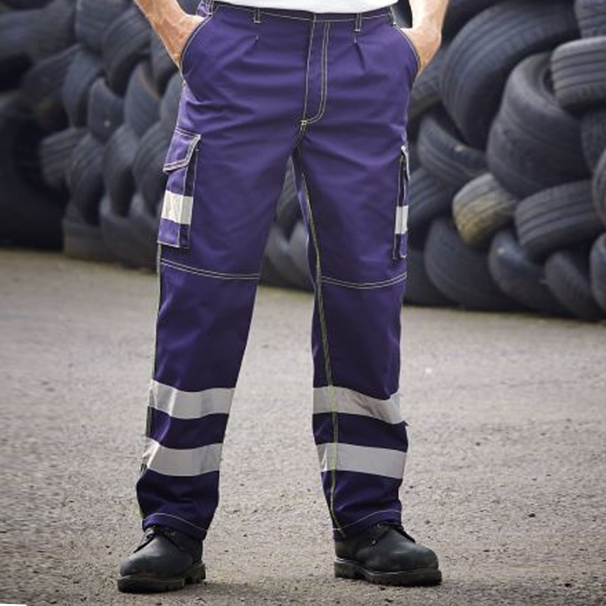Yoko Mens HiVis Cargo Pants With Knee Pad Pockets