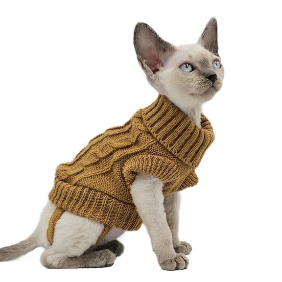 YokoKat Camel Turtleneck Kitten Cat Sweater Size XS Devon Rex, Cornish Rex, Sphynx Cat Sweater