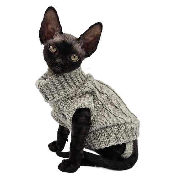 YokoKat Gray Turtleneck Cat Sweater Size Small