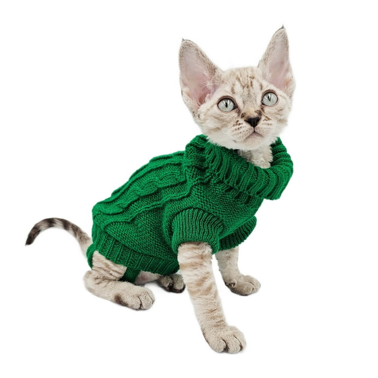 YokoKat Green Turtleneck Cat Kitten Sweater Size XXS Devon Rex