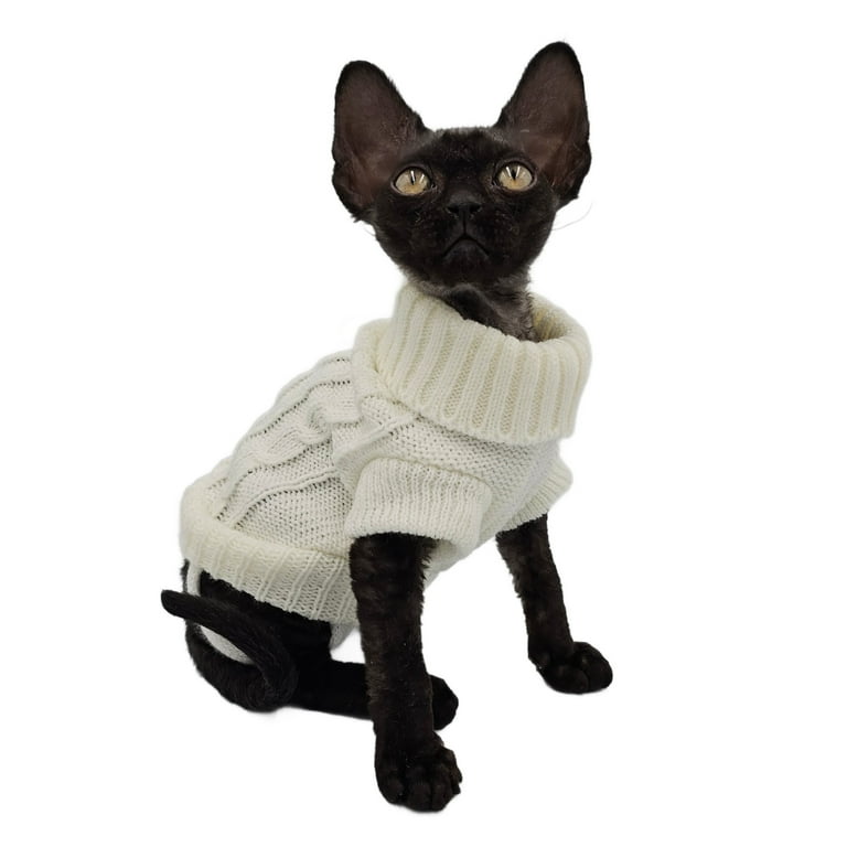 YokoKat White Turtleneck Kitten Cat Sweater Size XS