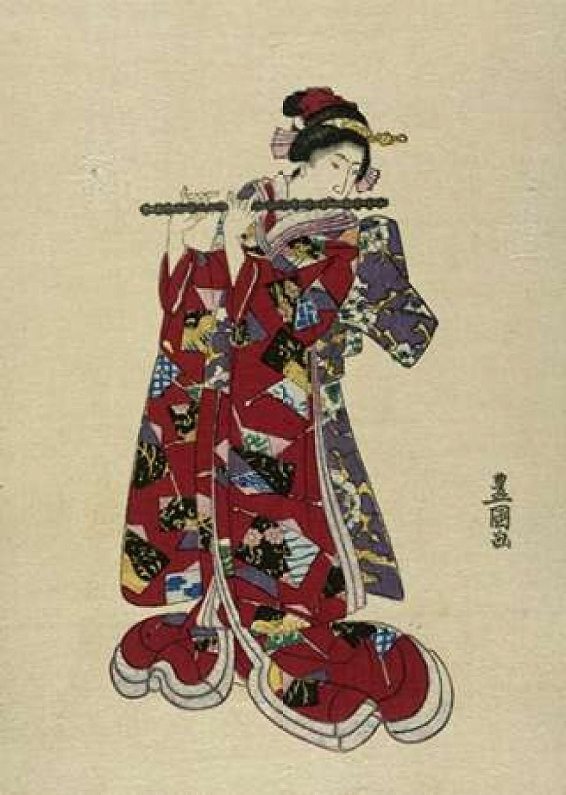 Yokobue - Seven Hole Chinese Flute Canvas Art - Utagawa Toyokuni (20 x 28)