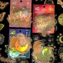 Yoksas Golden Foil Holographic Sticker for Scrapbooking,160Pcs Glitter Butterfly Flower Moon Stickers for Junk Journaling Resin Crafts