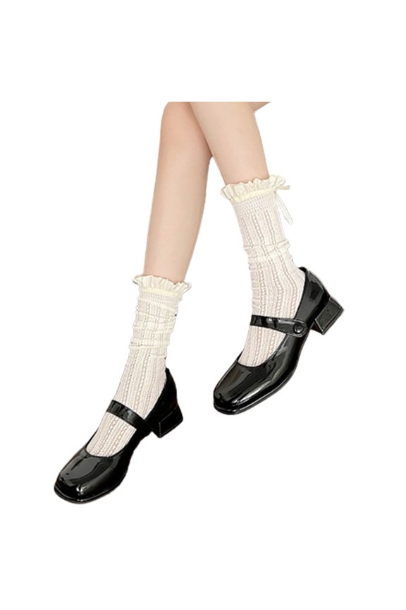 1 Pair Lace Topped Ankle Socks Bowties Nylon Socks Princess Style Dress Socks
