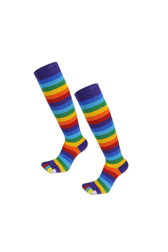 1 Pair Rainbow Striped Toe Funny Leg Warmer Socks with Toes Separated Toe Socks