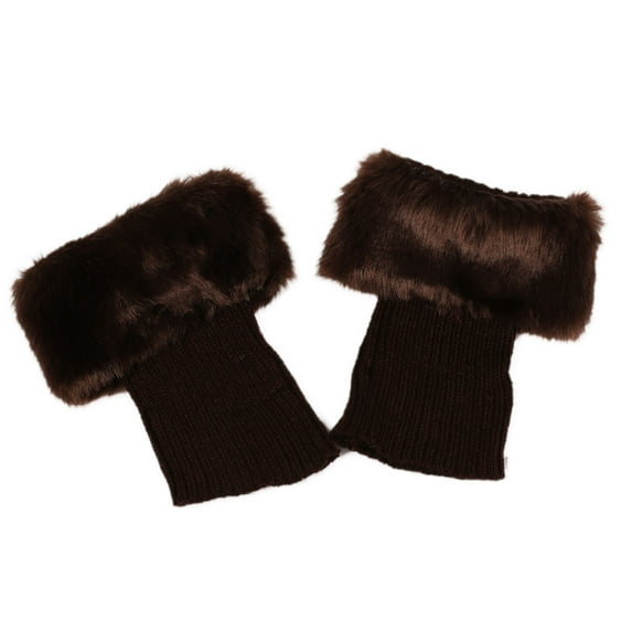 Yokua 1 Pair Winter Warm Furry Boot Cuffs for Women Ribbed Knitted Boot Topper Socks