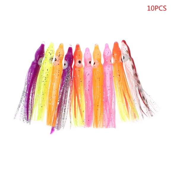 Yokua 10Pcs Plastic Fishing Lures Squid Skirt Trolling Octopus Soft Lure Bait