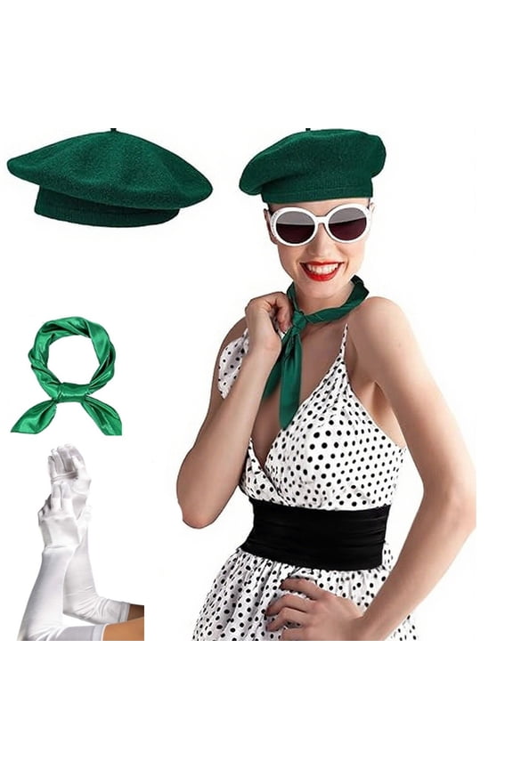 1980s Party Wear French Beret Scarf Gloves Costume Collection for Women