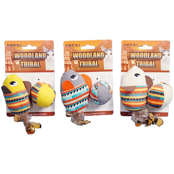 Yokua 3 Pack Stuffed Animal Cats Toy Feather Teaser Kitten Teething Chew Toy Gift