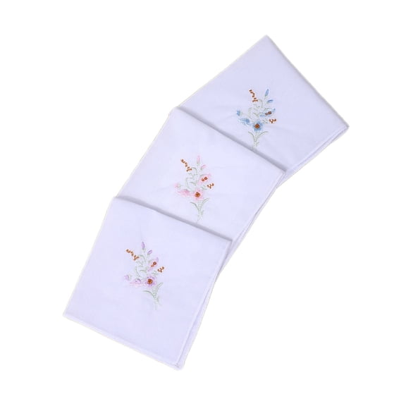 Yokua 3pcs 28x28cm Embroidery Flower Handkerchief for Adult Functional Handkerchief
