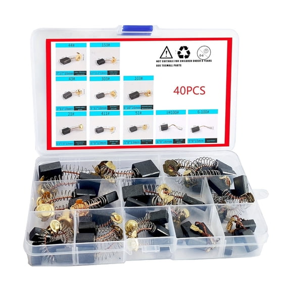 Yokua 40Pcs Electric Motor Carbon Brushes Set with 10 Different Multiple Sizes