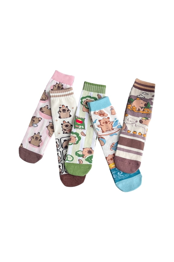 5 Pairs Anime Inspired Socks Set Combed Cotton Breathable Wear for Adults