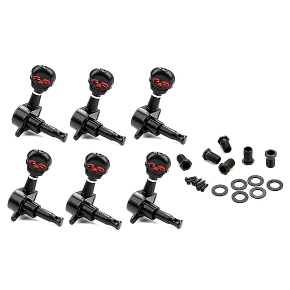 Yokua 6Pcs 6R Skull Button Keys Machine Heads Tuners for Electric Guitar and Bass