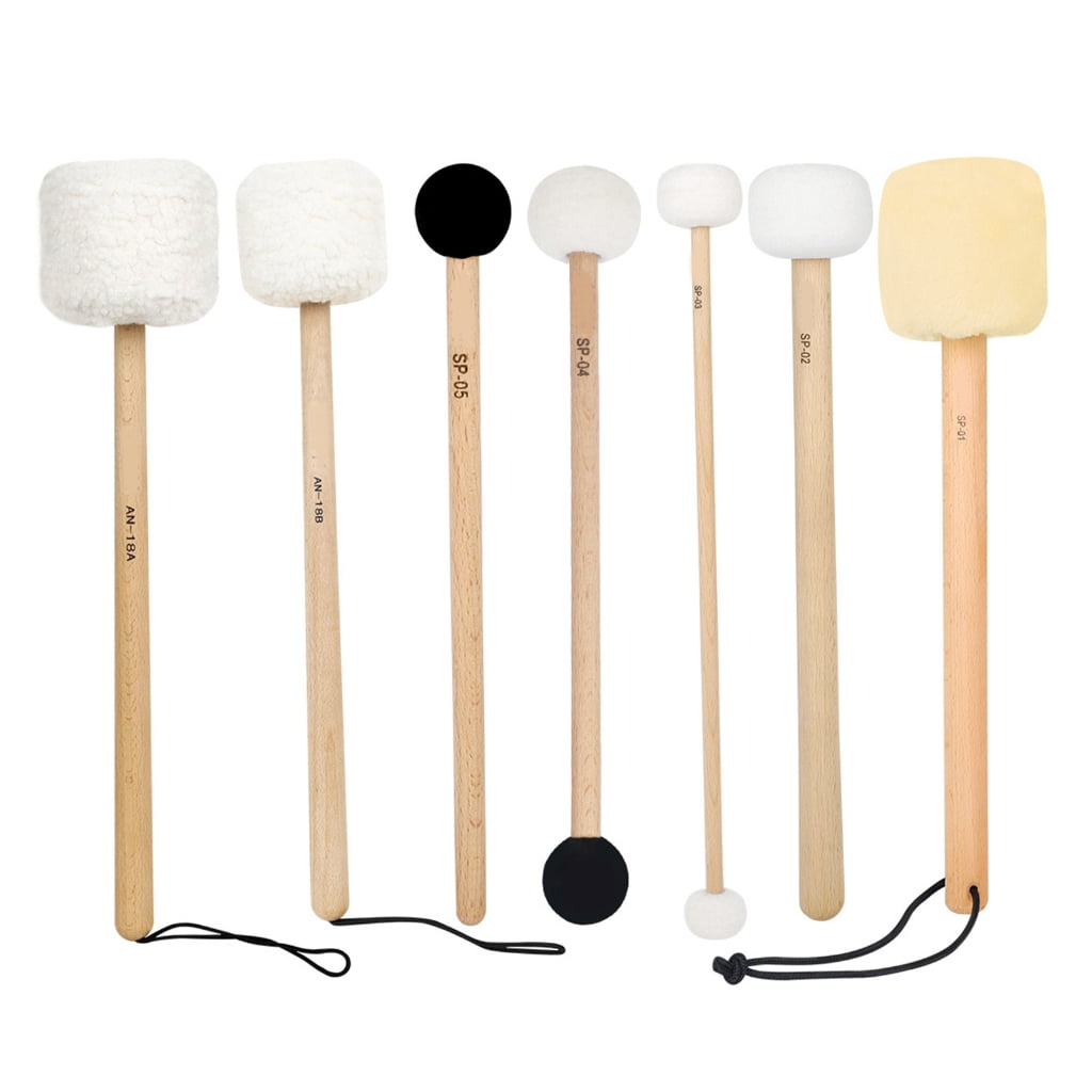 Yokua 7 Pcs Wood Handle Drum Stick Singing Bowl Mallet Soft Felt Head Drumsticks