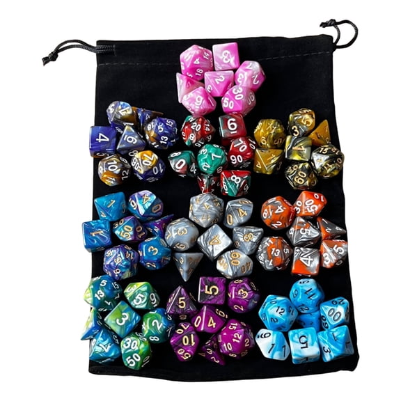 Yokua 70Pcs Polyhedral Dices MultiSided Acrylic Dices 10 Color Game Dices