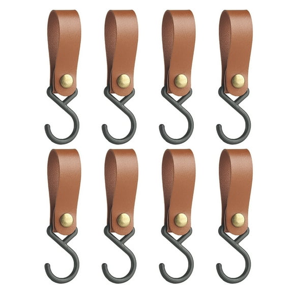Yokua 8 Pack PU Leather S Hook No Drillings Hanging Hook, Leather Belt with Hook