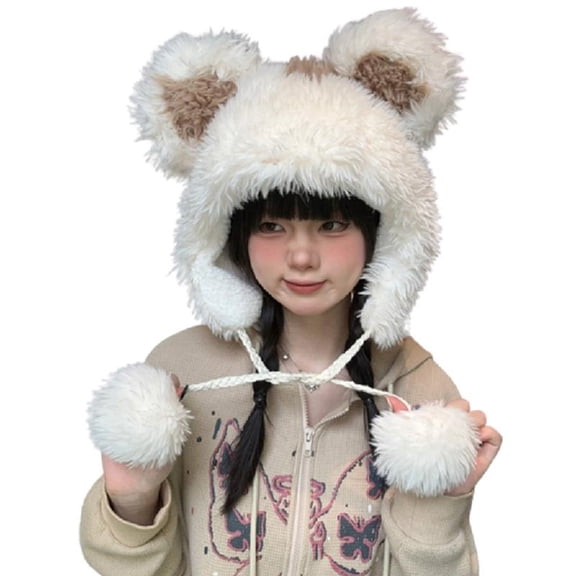 Yokua Adult Children Furry Ears Winter Hat Bear Hat New Year Halloween Party