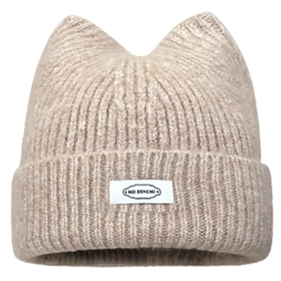 Yokua Adult Knit Cat Ear Hat Thick Beanie Harajuku Letter Decals Hat Cycling Wear
