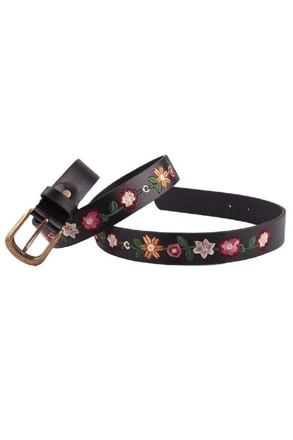 Adult Waist Belt with Embroidery Flower PU Waist Belt for Fashion Enthusiasts