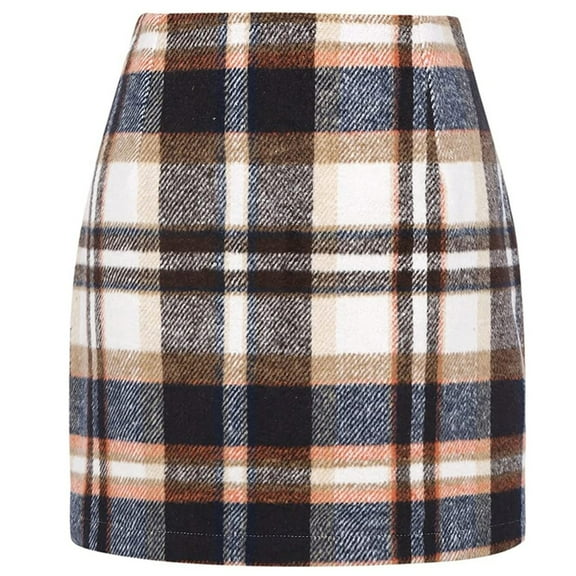 Yokua All-match Woolen Plaid High Waist A-Line Pencil Bodycon Mini Skirt for Women