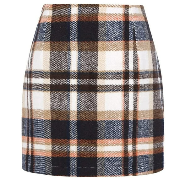 Yokua All-match Woolen Plaid High Waist A-Line Pencil Bodycon Mini Skirt for Women